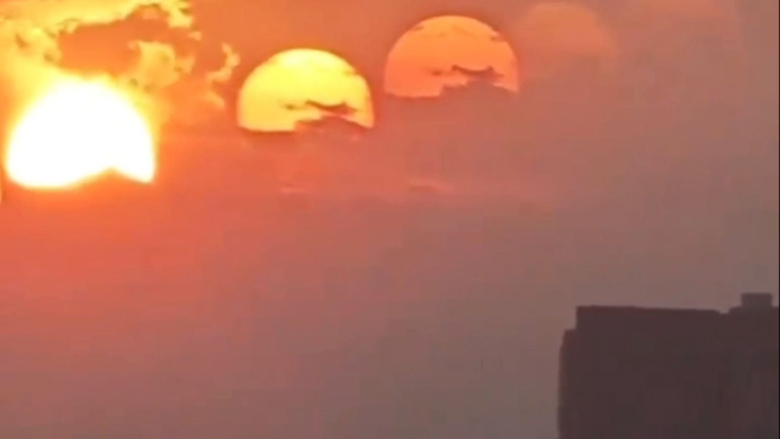 Sete sóis aparecem devido ao reflexo da luz no céu na China